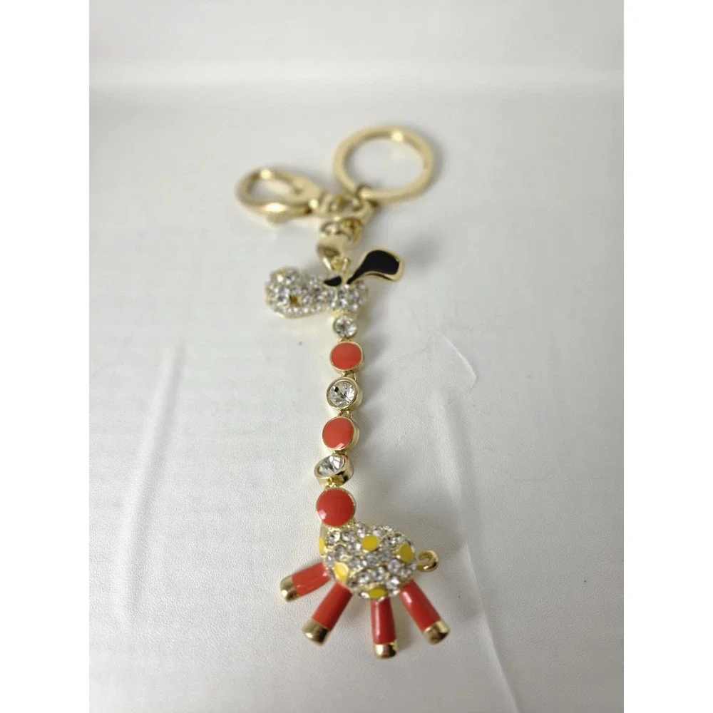 Giraffe‎ Keychain Gold Tone Enamel Rhinestone Crystal Bag Charm Animal Accessory